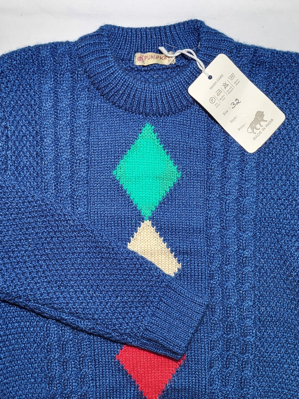 Pumpkin Vintage Kids Blue Argyle Diamond Sweater